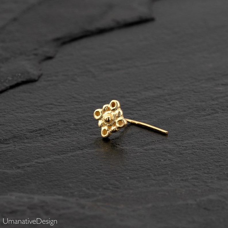 L Shape Gold Nose Stud Indian Nose Stud Flower Nose Stud Tiny Nose Stud 14k Solid Gold Nose Pin