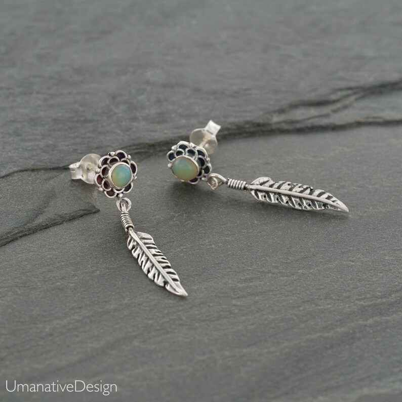 Real Opal Dangle Earrings Sterling Silver Tribal Earrings Etsy