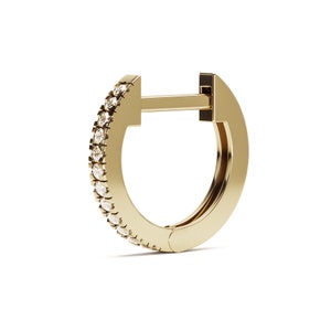 Pave Diamond Hoop Earring, Genuine 0.11ct Micro Pave VS-SI G-H Diamond Huggie Hoop, Solid 14K Gold Hoop Earring, 14K Gold Mini Hoop