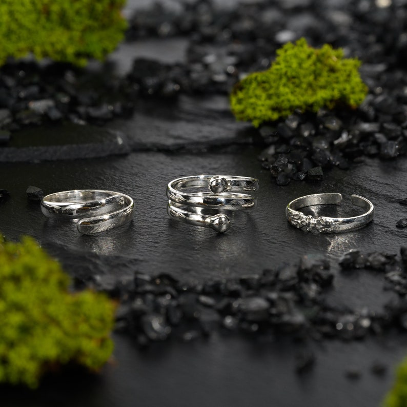 Silver Toe Rings Set, Set of 3 Toe Rings, Adjustable Toe Rings, Flower ...