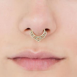 Unique and Beautiful Indian Septum Ring for Pierced Nose, Gold Septum Ring, Gold Septum Jewelry, Tribal Septum Hoop image 1