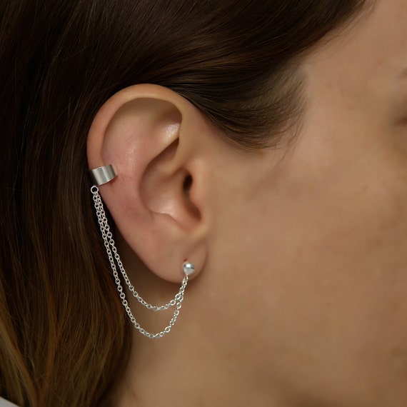 Silver Ear Cuff Earring Double Chain, Double Chain Ear Cuff, Ear Cuff, Ear  Cuffs Earring, Ear Cuff Sterling Silver, Earcuff, Ear Cuff Chain - Etsy