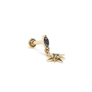 Black Diamond Starburst Ohrstecker, 14K Gold Labret mit Innengewinde, Marquise Black Diamond Ohrstecker, vorne Helix flach