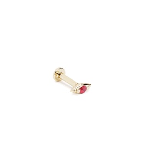 Minimalist Ruby Stud, 16G Tiny Ruby Stud, 14K Gold Cartilage Earring, Ruby Piercing, Tragus Stud Earring, Helix Piercing, Gold Ruby Stud