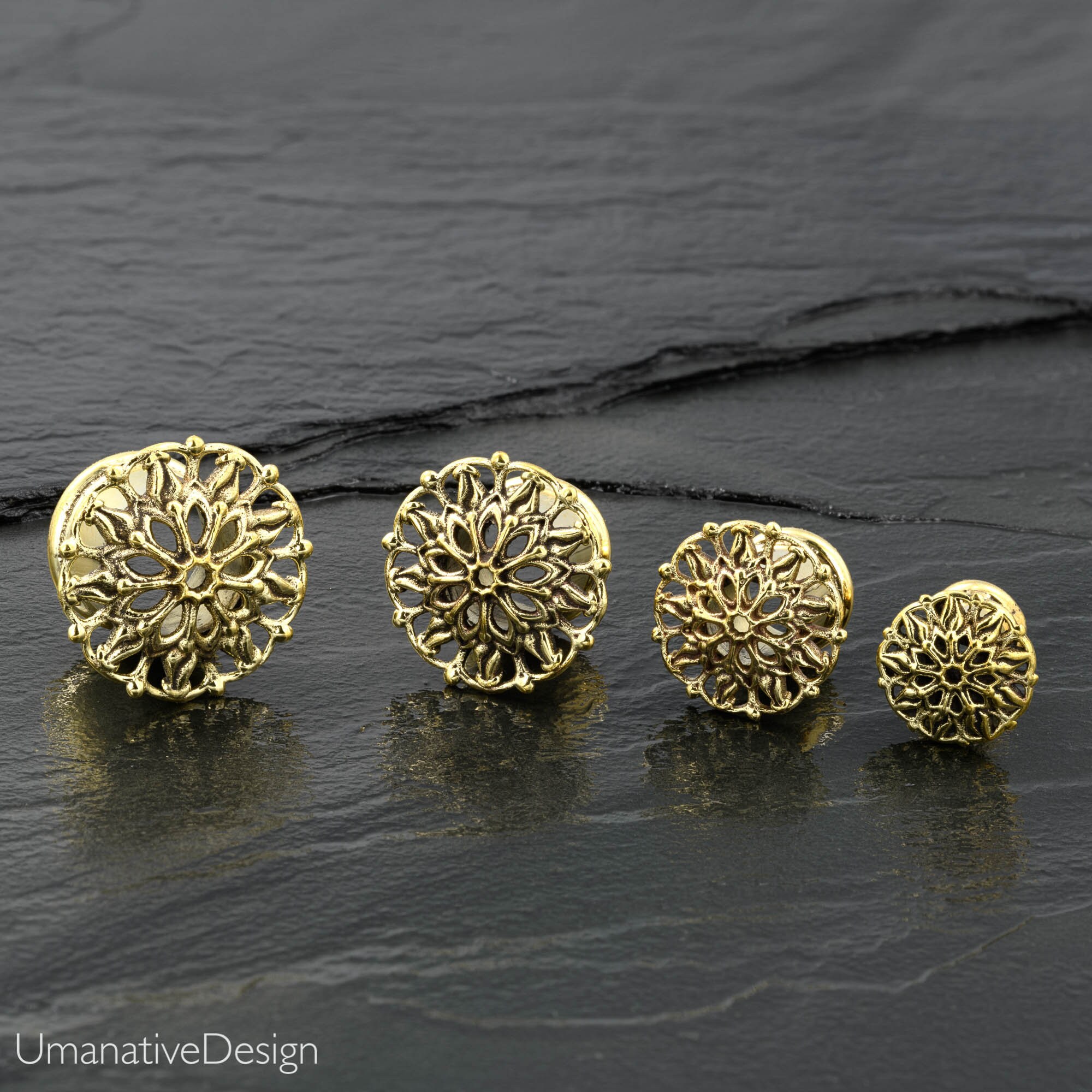 0g Gauges Ear Tunnels 8mm Tunnel Plugs Flower Gauges Gold Etsy