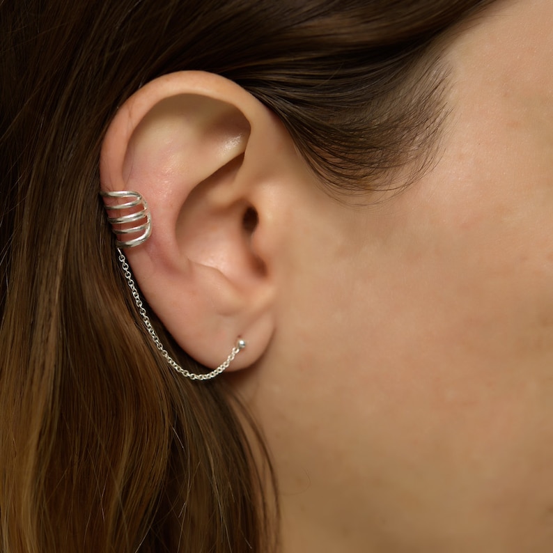 Silver Ear Cuff Earring Chain Chain Ear Cuff Ear Cuff Ear Etsy