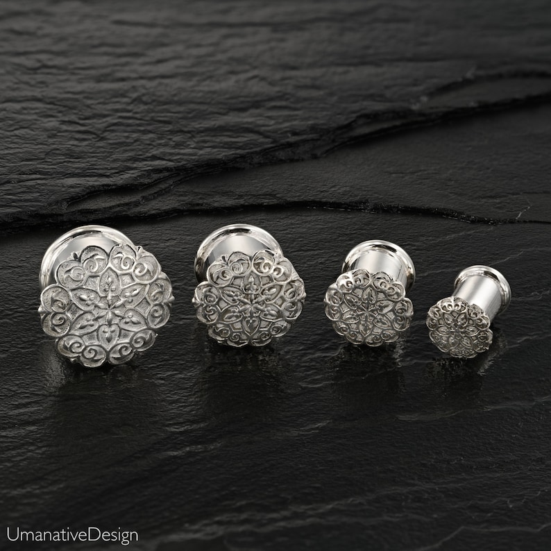 0g Sterling Silver Tunnels Flower Gauges Gauges Plugs Ear Etsy