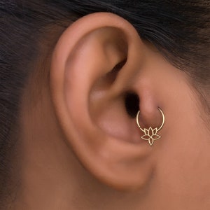 Gold Tragus Earring Hoop, Tragus Piercing, Lotus Earrings, Tragus Hoop, Tragus Piercing Jewelry
