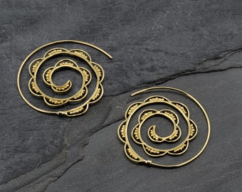 Spiral Earrings, Indian Earrings, Tribal Earrings, Spiral Hoop, Geometric Earrings