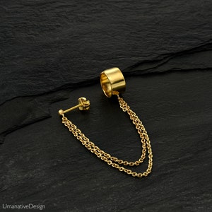Pendiente Ear Cuff de Oro con Doble Cadena, Ear Cuff de Cadena, Ear Cuff de Doble Cadena, Ear Cuff, Pendiente Ear Cuffs, Ear Cuff,