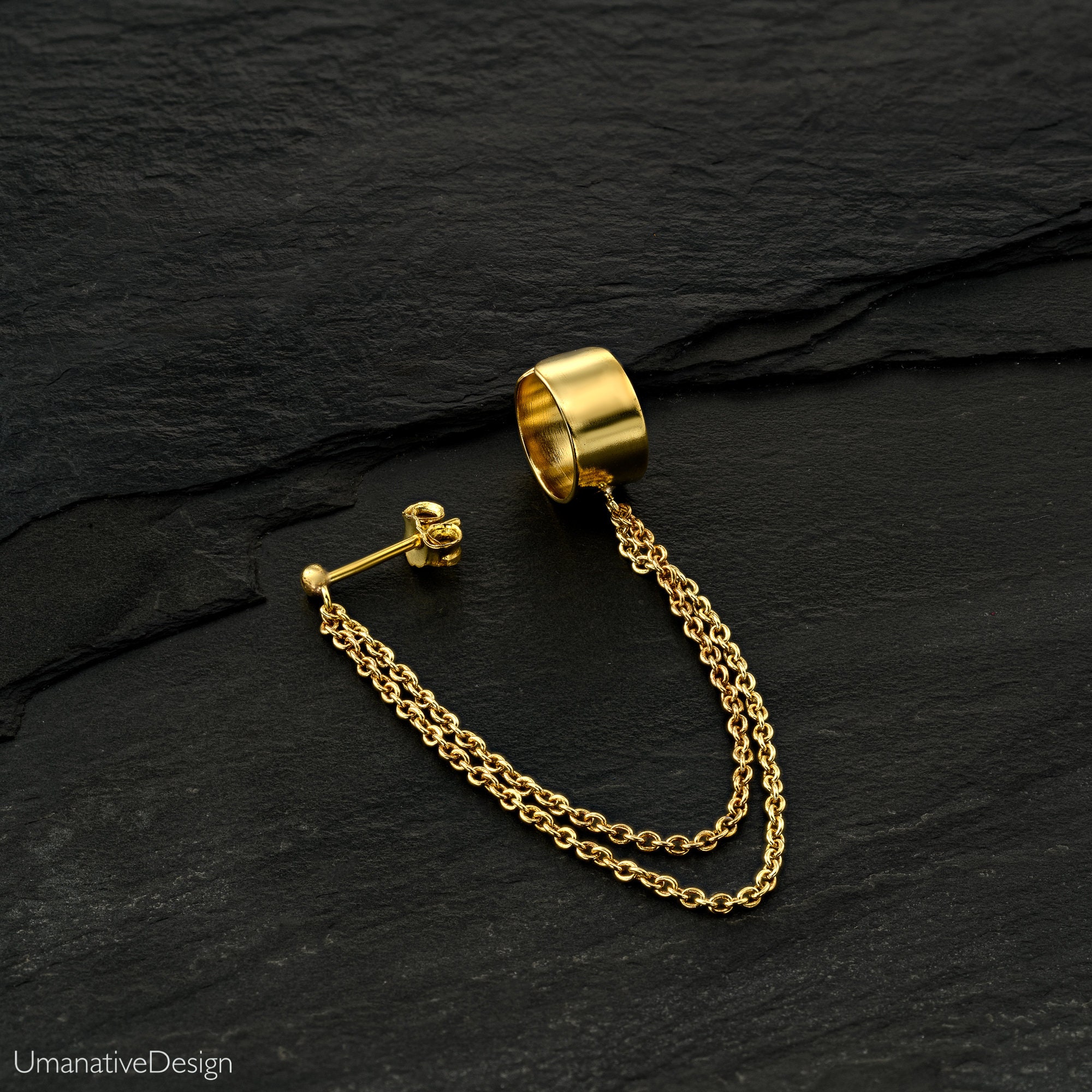 Gold Ear Cuff Earring Double Chain, Ear Cuff Chain, Double Chain Ear cuff, Ear cuff, Ear Cuffs Earring, Earcuff ,
