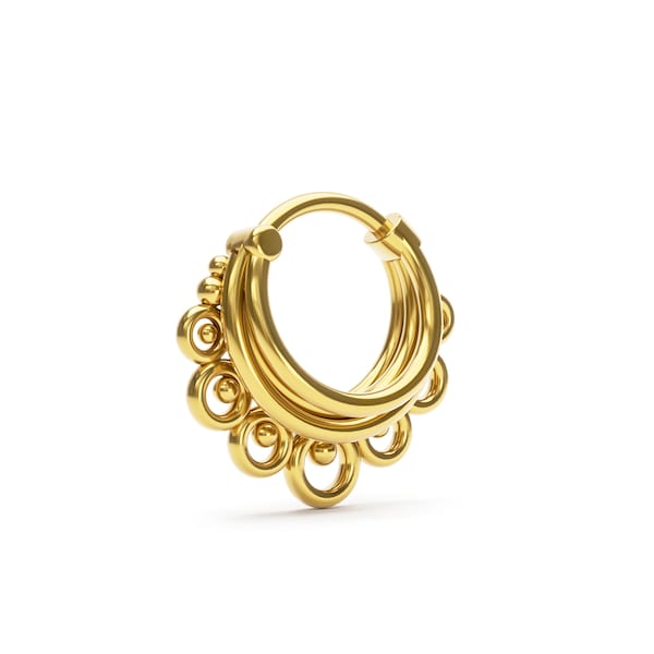 Bague de septum tendance en or vermeil 18 carats, anneau de septum triple couche, cliquet de septum empilé, cerceau de septum 16 g, bijoux de septum, piercing de septum