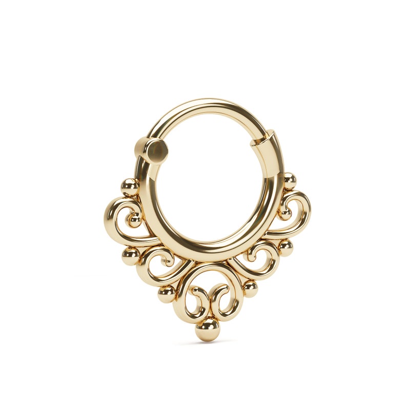 Unique and Beautiful Indian Septum Ring for Pierced Nose, Gold Septum Ring, Gold Septum Jewelry, Tribal Septum Hoop 14K Gold Clicker