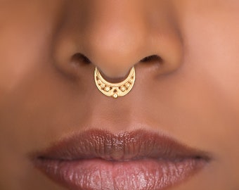 Gold Nose Ring For Non Pierced Nose, Indian Fake Septum Ring, Faux Nose Ring, Faux Septum Ring, Clip On Nose Septum