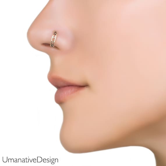 Gold Silver Nose Stud Piercing Thin Ear Pin Ring Bone End L shape Gem  Jewellery | eBay