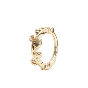 Gold Leaf Helix Hoop, Snug Fit Helix Ring, Cartilage Piercing, Helix Piercing, Bohemian Gold Hoop, Cartilage Earring, Boho Helix Earring 14K Gold Clicker