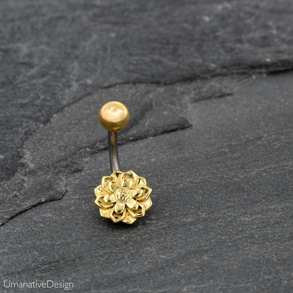 Belly Button Ring, Gold Belly Ring, Flower Belly Ring