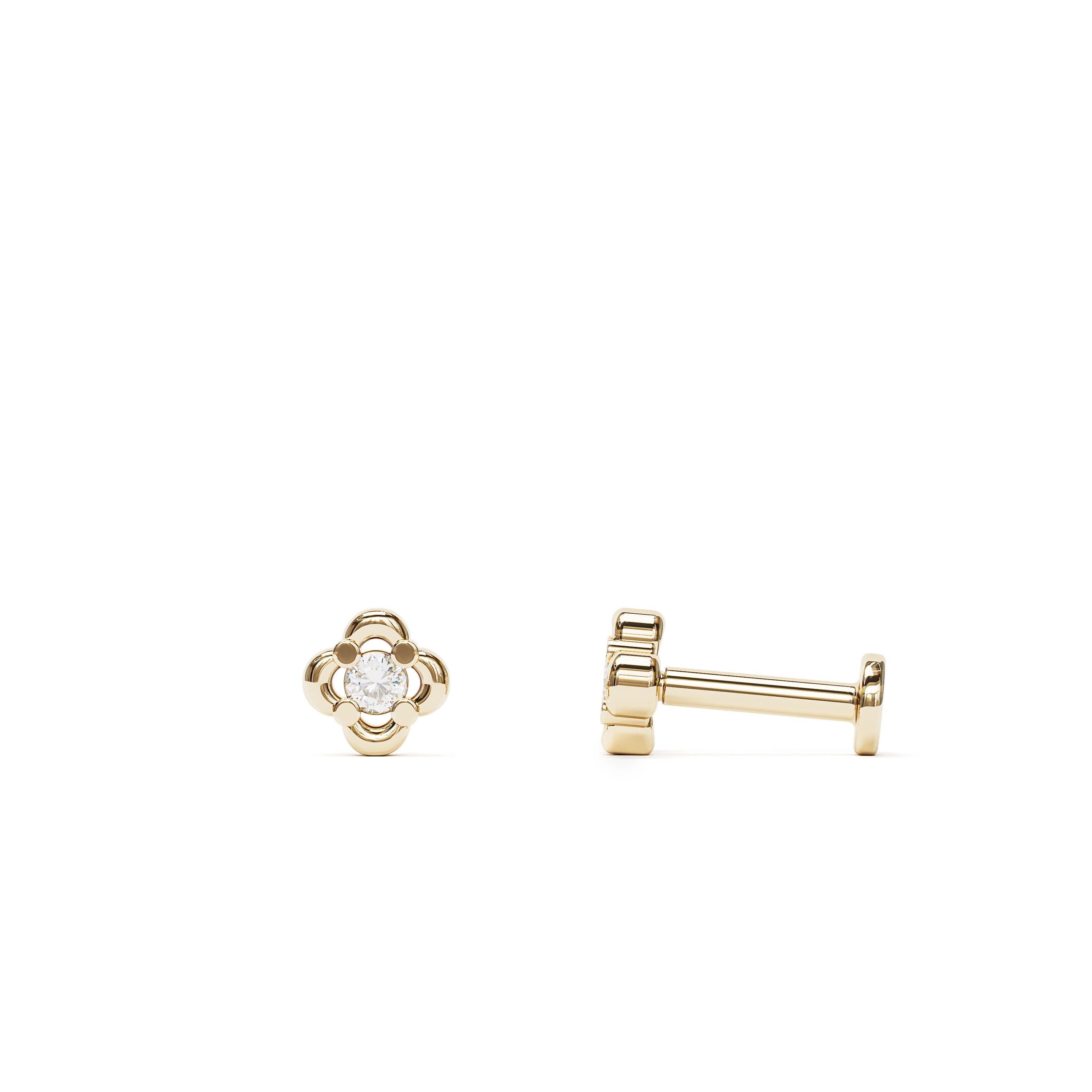 14k Solid Gold Flower Diamond Internally Threaded Labret Stud Earring ...
