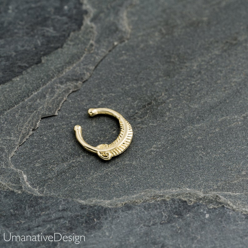 Beautiful Fake Silver Leaf Septum Ring for Non Pierced Nose, Fake Nose Jewelry, Septum Cuff, Clip On Septum Ring Brass