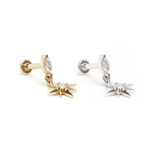 Diamond Starburst Dangle Stud Earring, 14K Gold Labret Internally ...