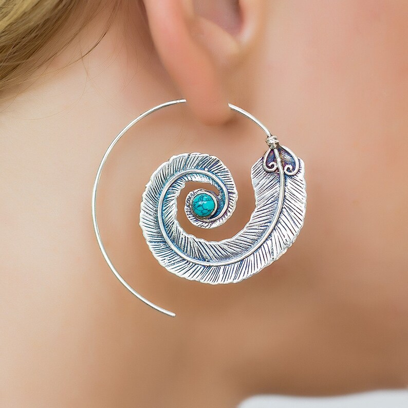 Sterling Silver Spiral Earrings. Boho Earrings. Bohemian Etsy