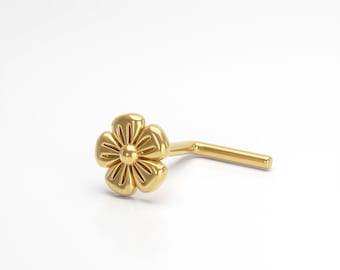 Tiny Flower Nose Stud, Indian Nose Stud, Gold Nose Stud, L Shape, Flower Nose Piercing, Nose Piercing