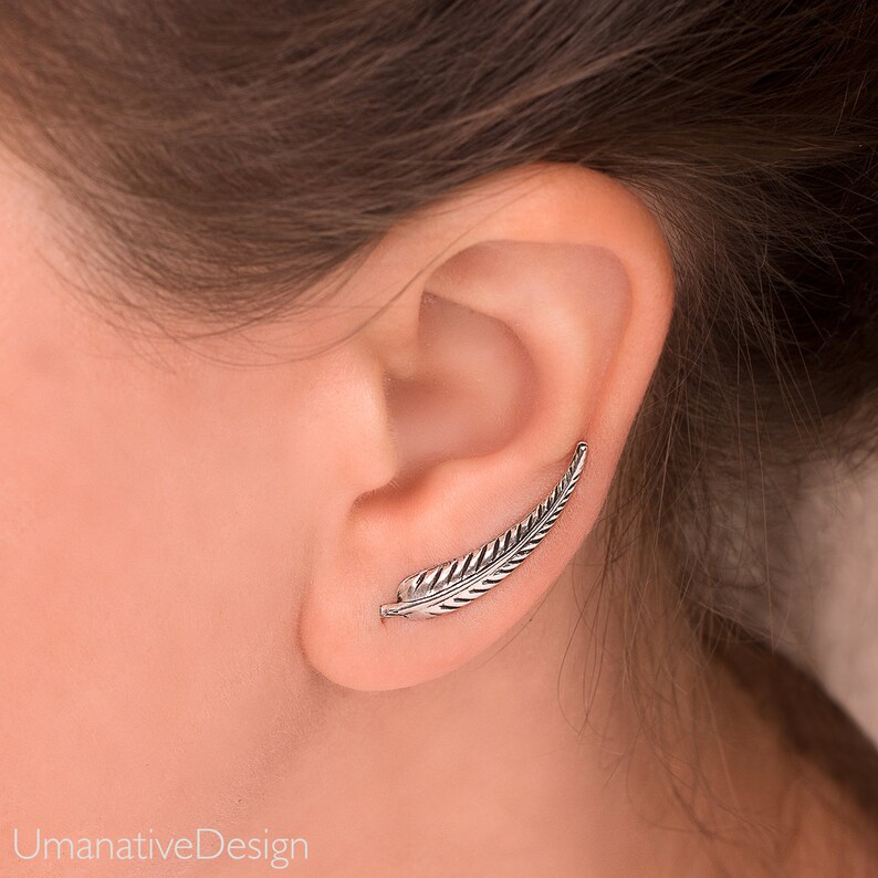 Leaf Ear Cuff Silver Ear Climber Ear Crawlers Silver Ear Etsy