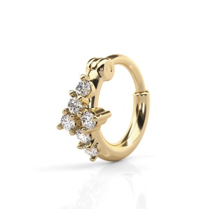 Unique Cartilage Earring, 14K Solid Gold Helix Clicker, Modern Diamond Helix Hoop, Cartilage Piercing, Fine Jewelry, Small Diamond Hoop