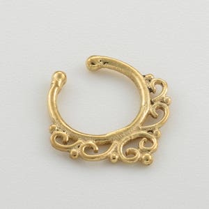 Tiny Fake Septum Ring For Non Pierce Nose. Indian Style Fake Septum. Clip On Septum. Gold plated