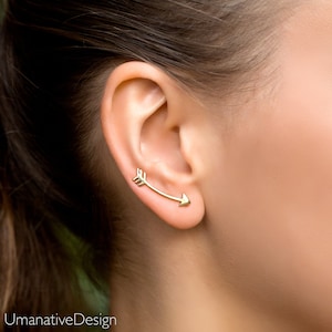 Gold Ear Climbers, Arrow Earrings, Arrow Jewelry, Silver Ear Crawler