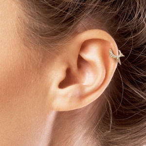 0.15 Carat Natural Diamond Helix Hoop, 14K Gold Diamond Spike Hoop, Genuine Diamond Hoop, Cartilage Earring, Fine Jewelry, Real Diamond