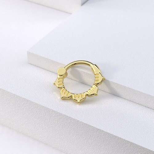 14K Gold Clicker Septum Ring, Septum Piercing, Minimalist Septum Hoop, Indian Septum shops Ring, Unique Septum Jewelry, Lotus Septum Hoop