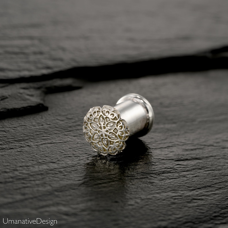 0g Sterling Silver Tunnels Flower Gauges Gauges Plugs Ear Etsy