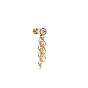 Diamond Chain Dangle Stud, 14K Gold Labret Internally Threaded, Lab ...