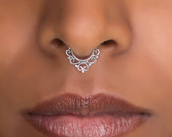 Tiny Fake Septum Ring For Non Pierce Nose, Indian Style Fake Septum, Clip On Septum