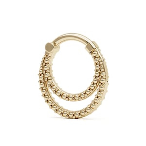 Daith Earring 14K Gold, Granule Daith Hoop, Double Line Daith Earring, Daith Clicker, Unique Daith Jewelry, Daith Piercing, Modern