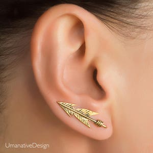 Gold Ear Crawler, Gold Ear Climber, Triangle Ear Climber, Ear Crawler Earrings, Climbing Earring, Triangular Ear Crawler