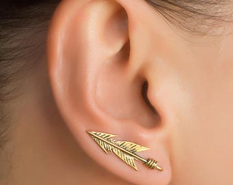 Crawler d'oreille d'or, grimpeur d'oreille d'or, grimpeur d'oreille de triangle, boucles d'oreille de chenille d'oreille, boucle d'oreille d'escalade, chenille d'oreille triangulaire