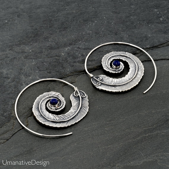Tribal Earrings ES15 Gypsy Earrings Indian Earrings Statement Earrings Ethnic Earrings Silver Earrings Silver Spiral Earrings