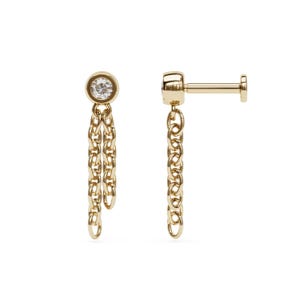 Pendiente colgante con cadena de diamantes, piercing para el labio en oro de 14 quilates con rosca interna, diamante cultivado en laboratorio o natural, pendiente con cadena tipo drapeado, piercing para el cartílago