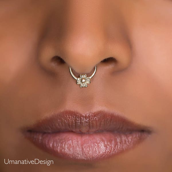 Aro pequeño para tabique nasal, aro floral, aro floral para la nariz, aro indio para la nariz, piercing pequeño para tabique nasal