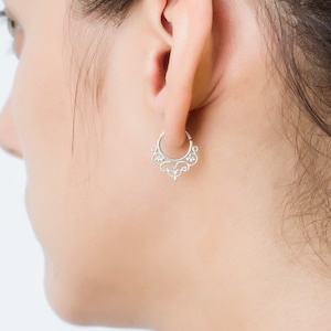 Tribal Cartilage Earring, Small Hoop, Tiny Hoop, Tragus, Ethnic Hoop, Tiny Earring, Sterling Silver