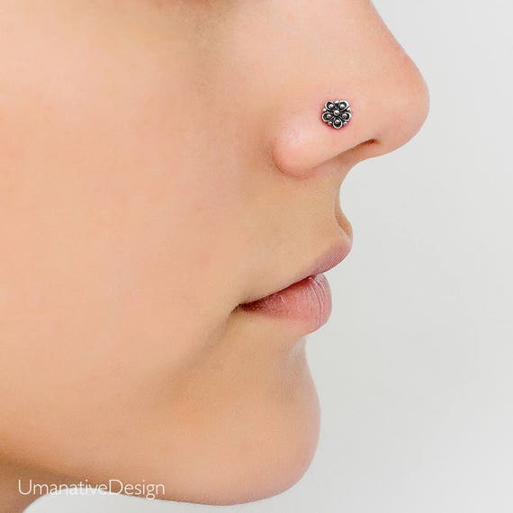 925 Sterling silver handmade 7 stone nose pin, fabulous floral design  custom nose stud, U band tiny nose pin color stone fancy jewelry np146 |  TRIBAL ORNAMENTS
