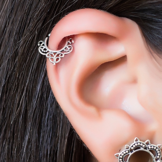 Helix Earring. Cartilage Hoop. Cartilage Earring. Helix Hoop. Helix Piercing. Boho Earrings. Silver Tragus Earring. Silver Helix Hoop Etsy