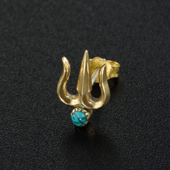 Pair of Brass Lotus Flower Earrings with Turquoise Centre Pair of Brass Lotus Flower Earrings with Turquoise Centre