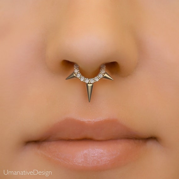 Septum Clicker 14K Gold White Diamond Real Diamond Septum Ring