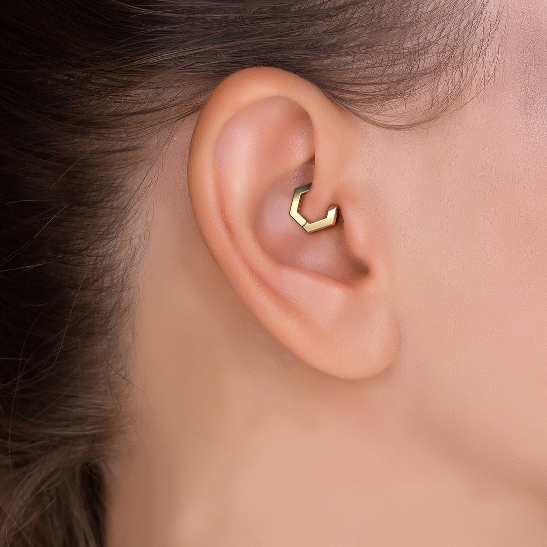 Daith Earring Gold Daith Piercing Jewelry Small Hoop Earring Hexagon Daith Ring Daith Jewelry Gold Daith Clicker Gold Vermeil Daith Etsy
