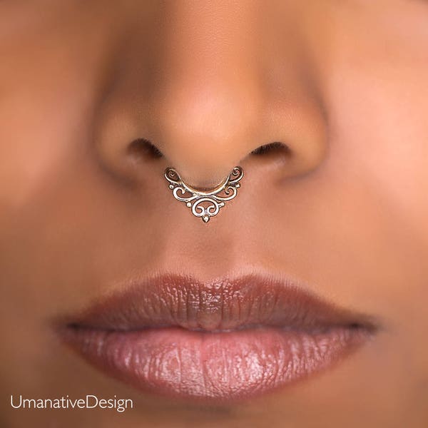 Tiny Fake Septum Ring For Non Pierce Nose. Indian Style Fake Septum. Clip On Septum.