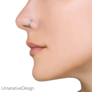 8.5mm Silver Leaf Nose Ring, Boho Nose Hoop, Silver Nose Jewelry, Nose Piercing, Unique Leaf Hoop, Bohemian Nose Ring
