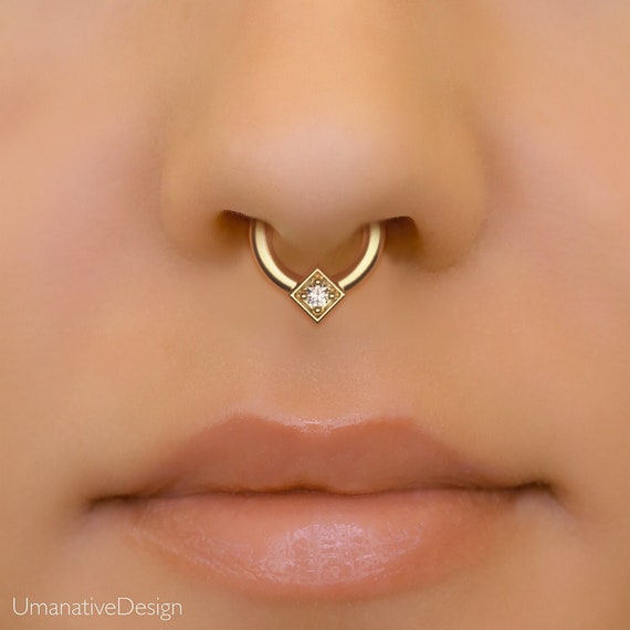 14k Septum Jewelry With Diamond Geometric Septum Ring Gold